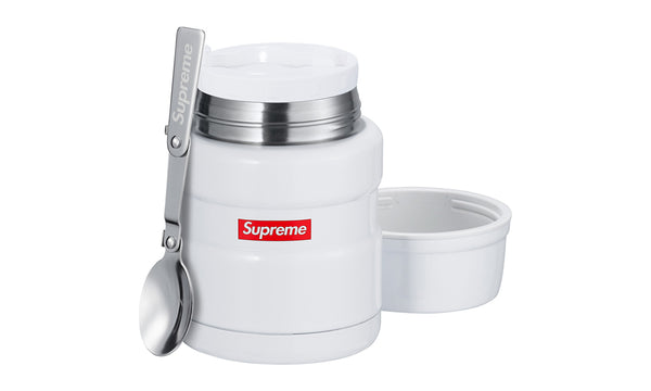 Supreme Thermos Stainless King Food Jar And Spoon - zero's zeros world sneakers hypebeast streetwear street wear store stores shop los angeles melrose fairfax hollywood santa monica LA l.a. legit authentic cool kicks undefeated round two flight club solestage supreme where to buy sell trade consign yeezy yezzy yeezys vlone virgil abloh bape assc chrome hearts off white hype sneaker shoes streetwear sneakerhead consignment trade resale best dopest shopping