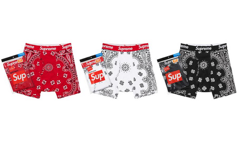 Supreme x Hanes Bandana Boxer Briefs - zero's zeros world sneakers hypebeast streetwear street wear store stores shop los angeles melrose fairfax hollywood santa monica LA l.a. legit authentic cool kicks undefeated round two flight club solestage supreme where to buy sell trade consign yeezy yezzy yeezys vlone virgil abloh bape assc chrome hearts off white hype sneaker shoes streetwear sneakerhead consignment trade resale best dope dopest shopping