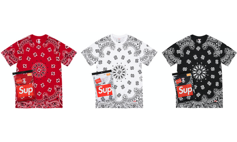 Supreme x Hanes Bandana Tagless Tee (2 Pack) - zero's zeros world sneakers hypebeast streetwear street wear store stores shop los angeles melrose fairfax hollywood santa monica LA l.a. legit authentic cool kicks undefeated round two flight club solestage supreme where to buy sell trade consign yeezy yezzy yeezys vlone virgil abloh bape assc chrome hearts off white hype sneaker shoes streetwear sneakerhead consignment trade resale best dope dopest shopping